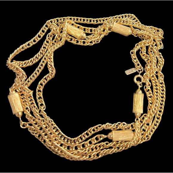 Vintage Monet Gold-Plated Bar Link Chain Necklace 1950's 56" - Picture 2 of 5